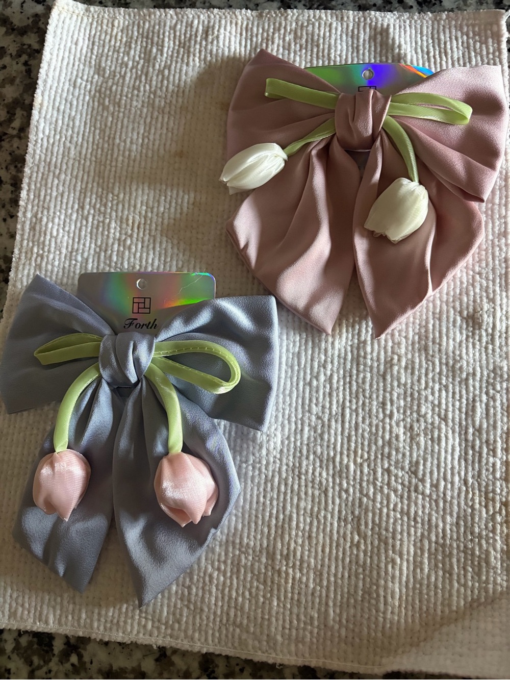 Pink and Lavender Tulip Bow Hair Clips